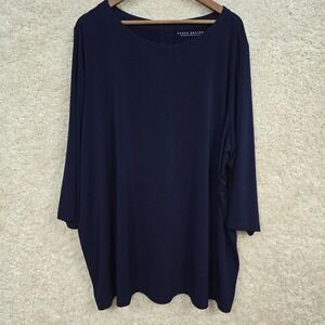 Susan Graver Top Women 4X Tunic Blue Liquid Knit 3/4 Sleeve Mature Career